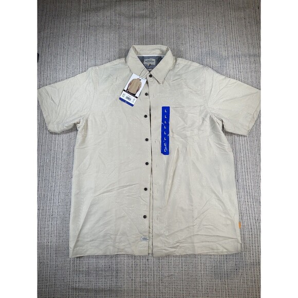 Quicksilver Short Sleeve Shirt Men’s L Khaki Button Up Hawaiian Accent Waterman - Picture 1 of 13